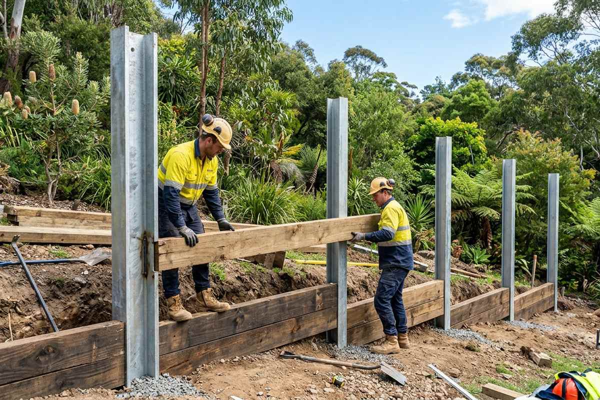 Galvanised steel retaining wall posts — H-section and H-channel options for sleeper walls in Melbourne