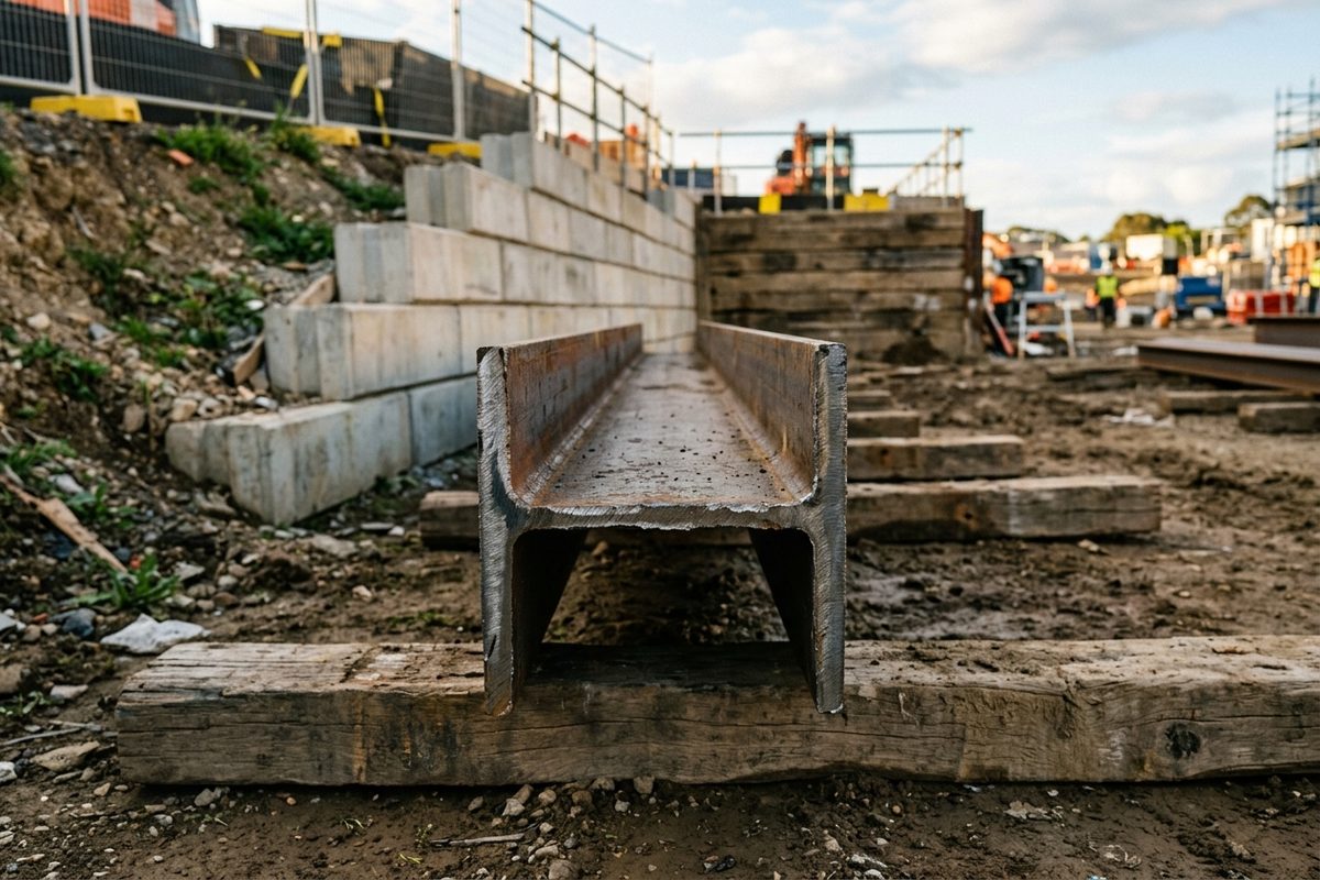 200UB18 steel beam cross section for retaining wall applications Melbourne